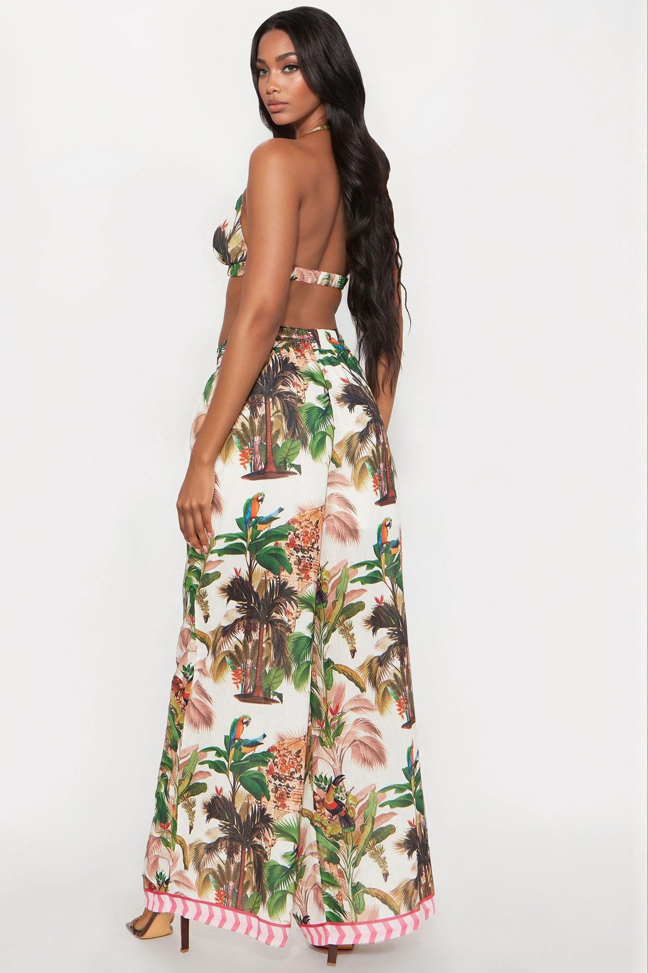 Misty Island Linen Pant Set - Green/combo Product Image
