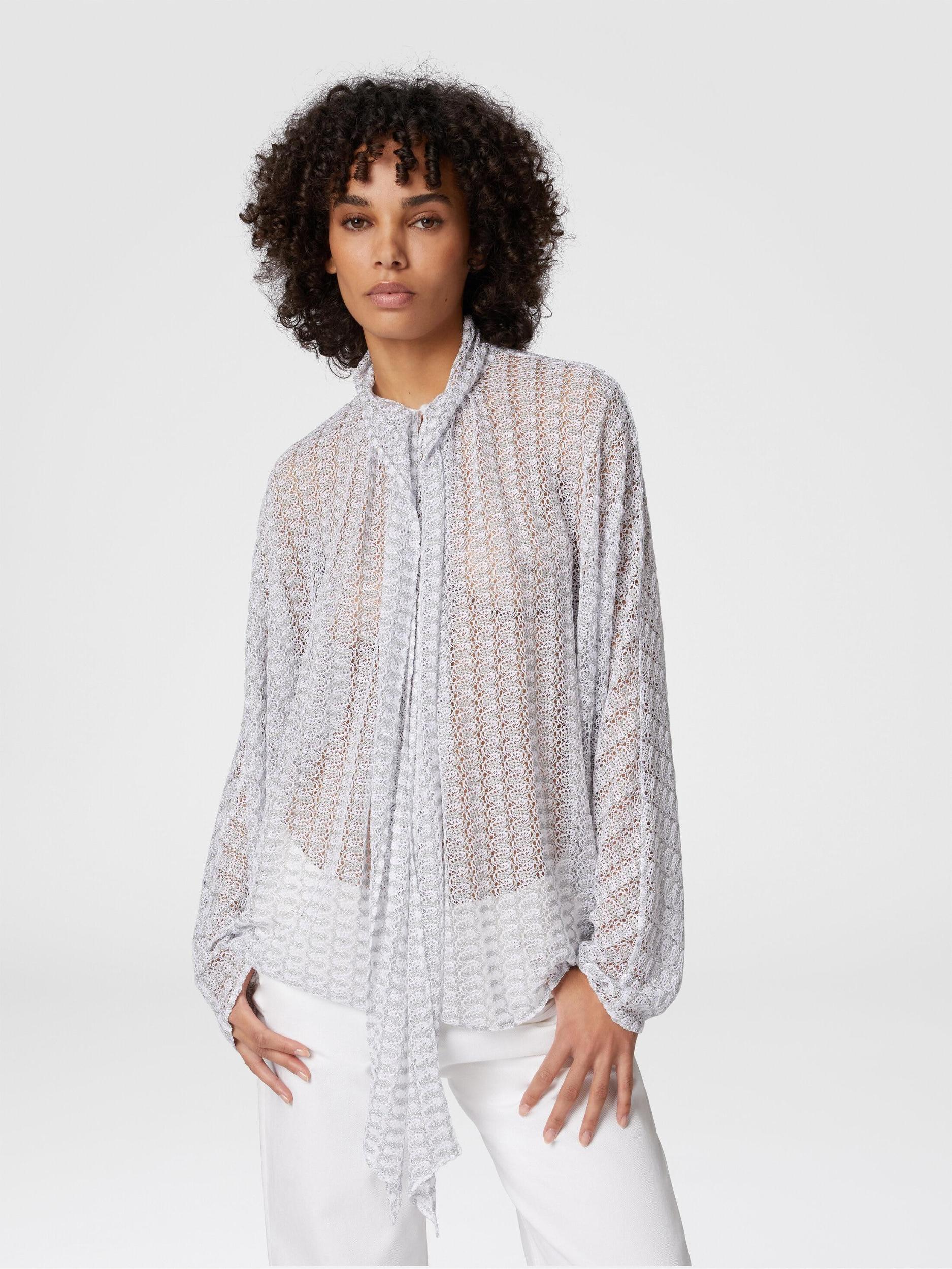 Lamé viscose lace blouse with sash collar Product Image