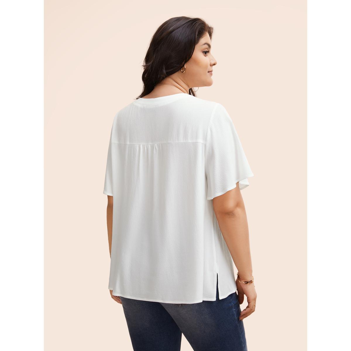 Plus Size Opticwhite Notched Collar Texture Slit Hem Blouse Women Elegant Short sleeve Notched collar Everyday Blouses BloomChic 18-20/2X Product Image