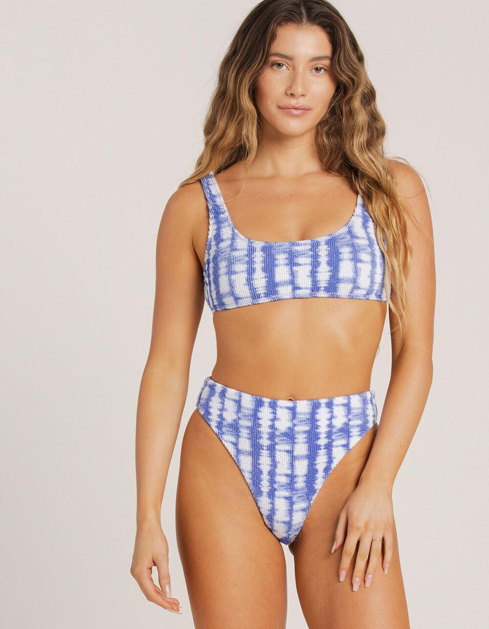 FULL TILT Tie Dye Textured High Waisted Bikini Bottoms - BLUE COMBO Product Image
