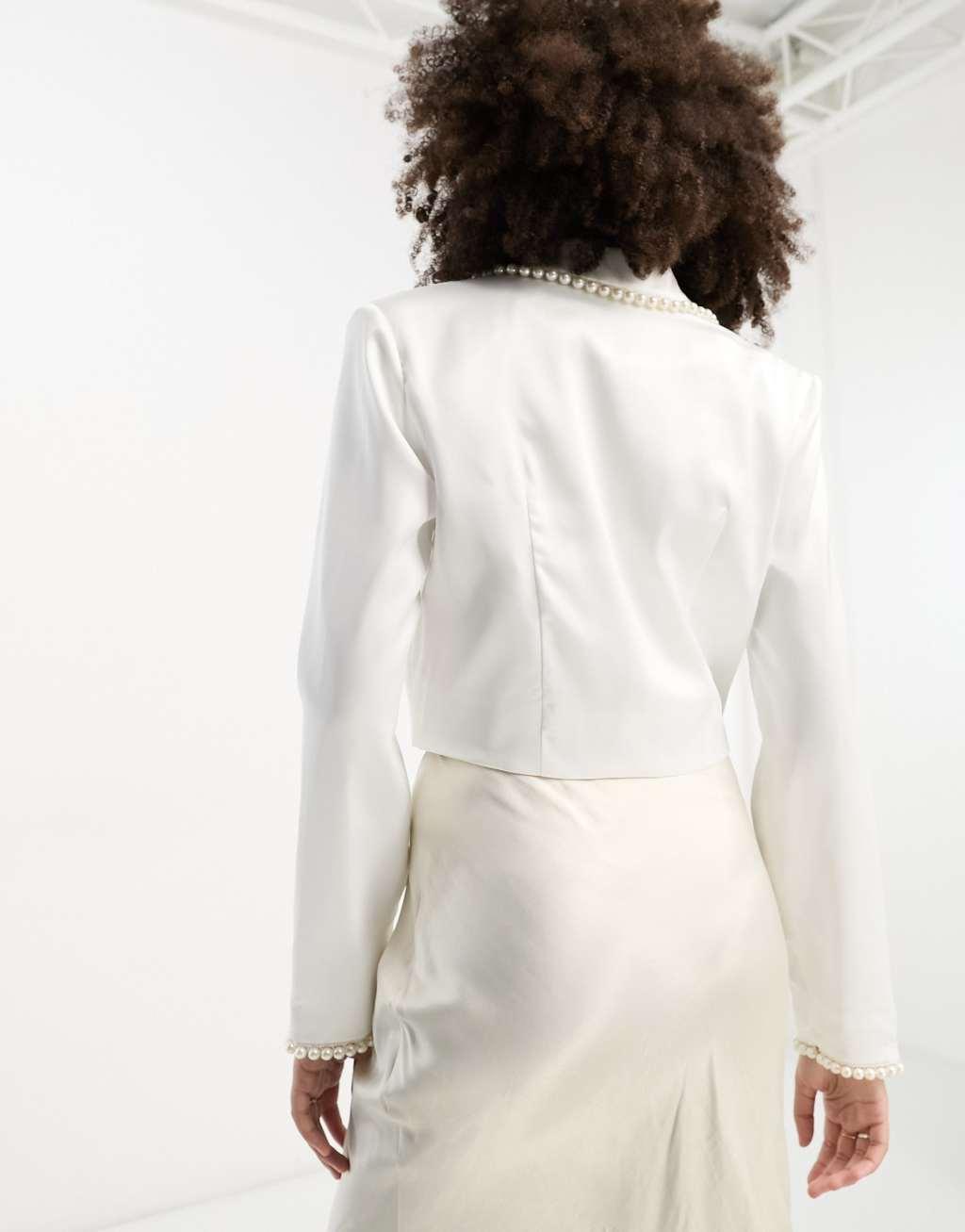 Extro & Vert Bridal cropped blazer with pearl trim - part of a set Product Image