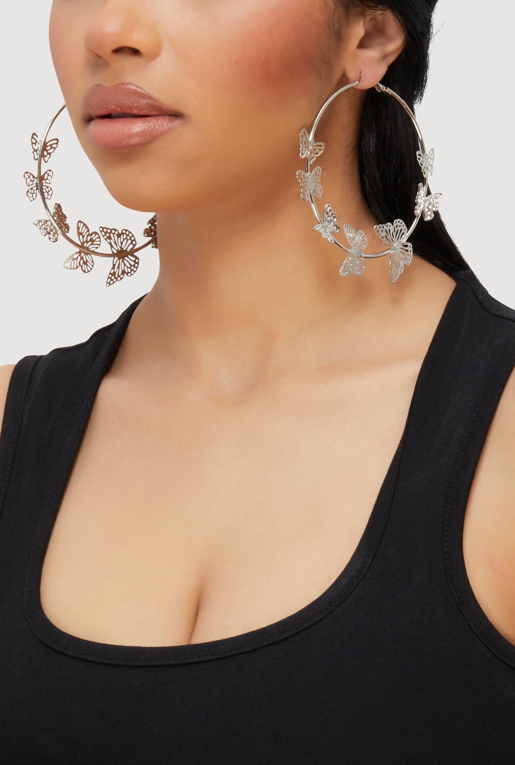 Butterfly Hoop Earrings Female Product Image