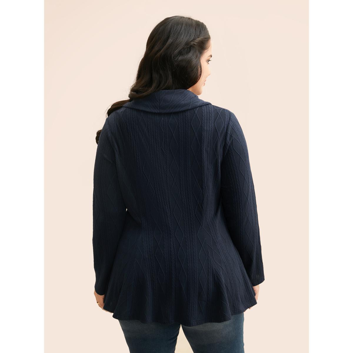 Plus Size Lapel Collar Texture Button Up Jacket Women Indigo Texture Bodycon Everyday Jackets BloomChic 30/6X Product Image