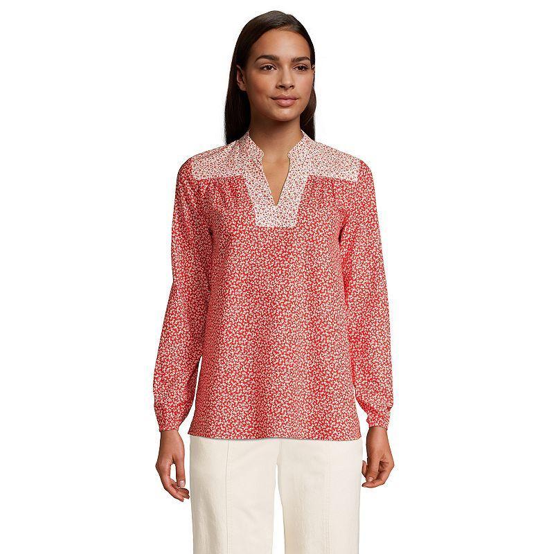 Petite Lands' End Poplin Peasant Top, Women's, Size: Large Petite, Deep Blue Dot Star Product Image