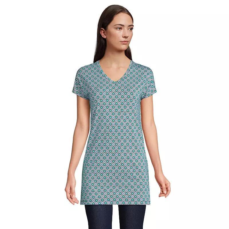 Womens Lands' End Jersey Extra Long V-Neck Tunic, Women's, Size: Medium, Pale Grey Blue Product Image