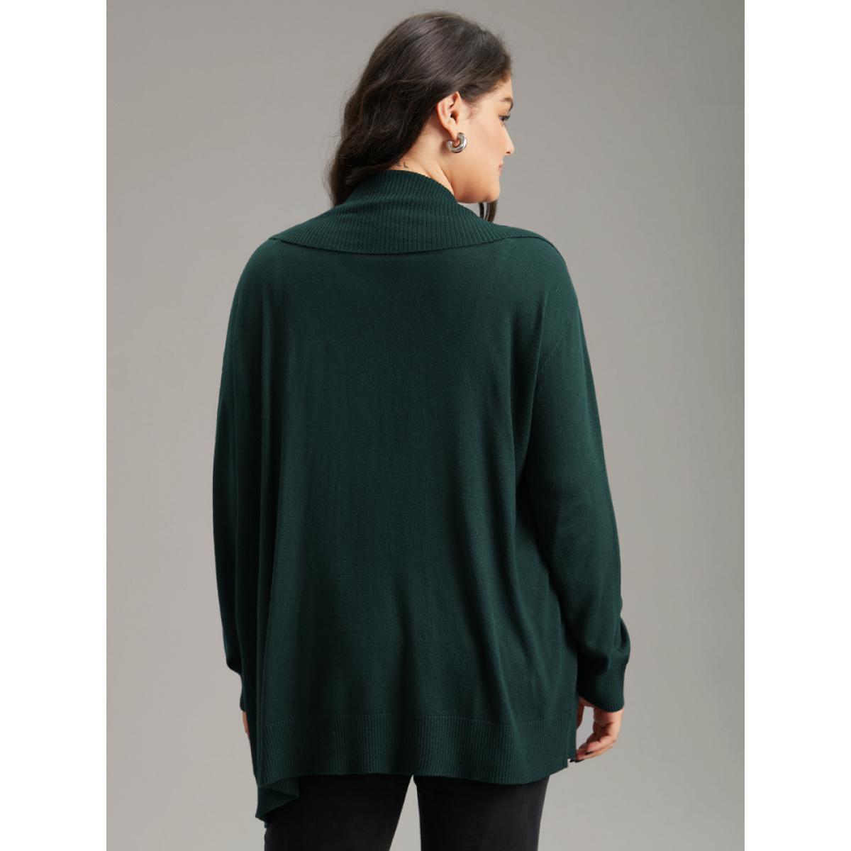 Plus Size Supersoft Essentials Plain Texture Arc Hem Cardigan DarkGreen Women Casual Loose Long Sleeve Everyday Cardigans BloomChic 10/M Product Image