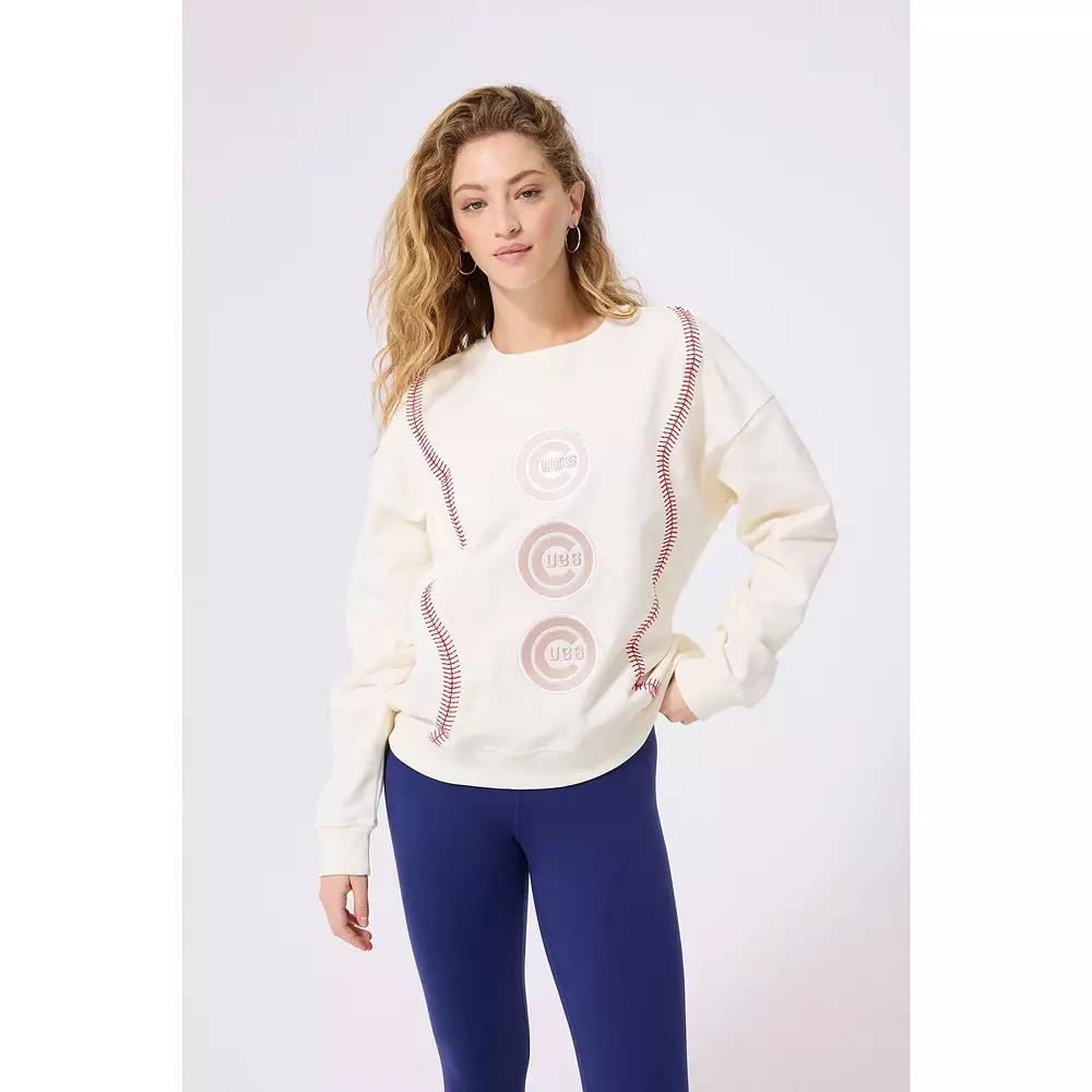 Womens Terez Cream Chicago Cubs Baseball Stitch Pullover Sweatshirt Product Image