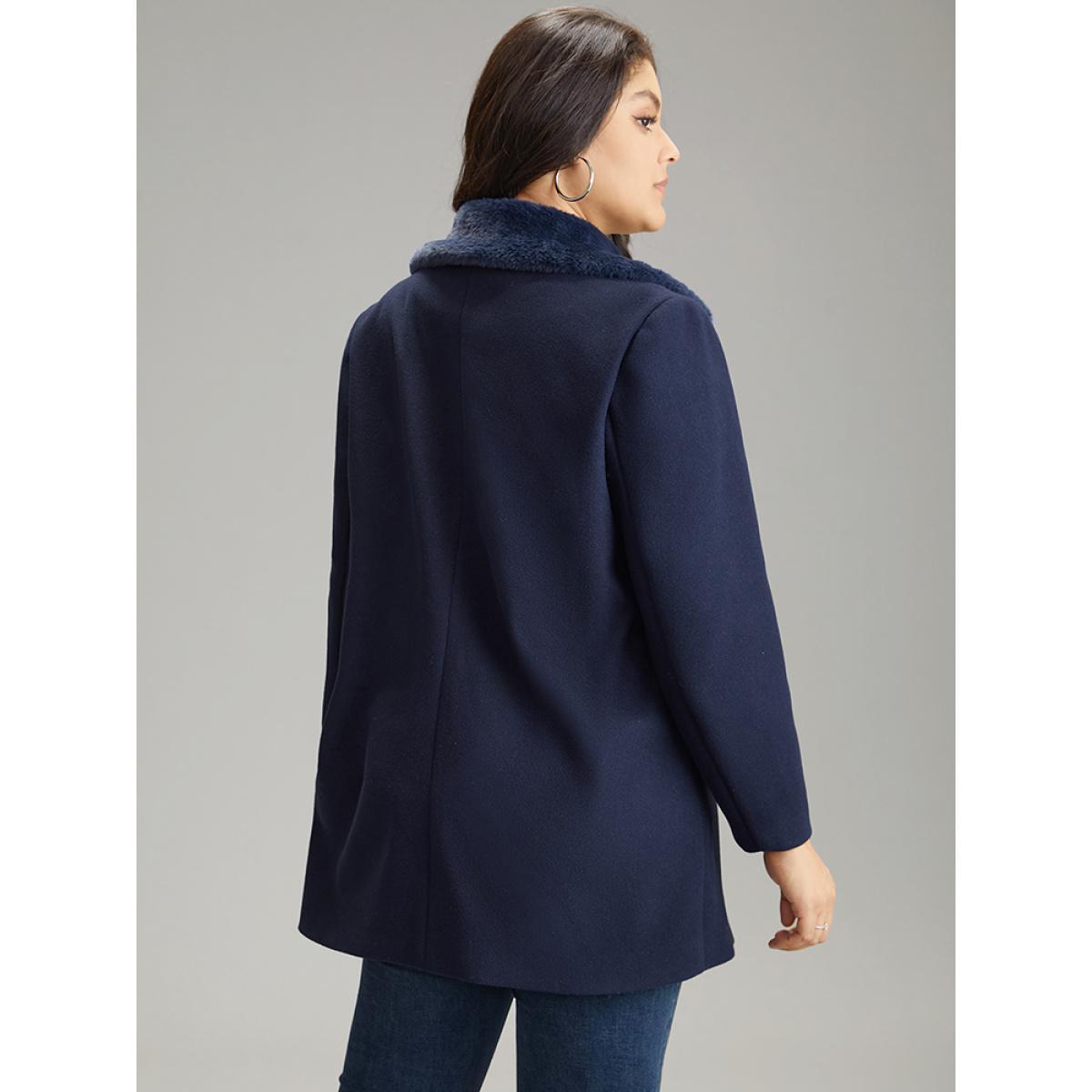 Plus Size Plaid Asymmetrical Lapel Collar Patchwork Fuzzy Trim Coat Women Indigo Casual Lined Ladies Dailywear Winter Coats BloomChic 22-24/3X Product Image
