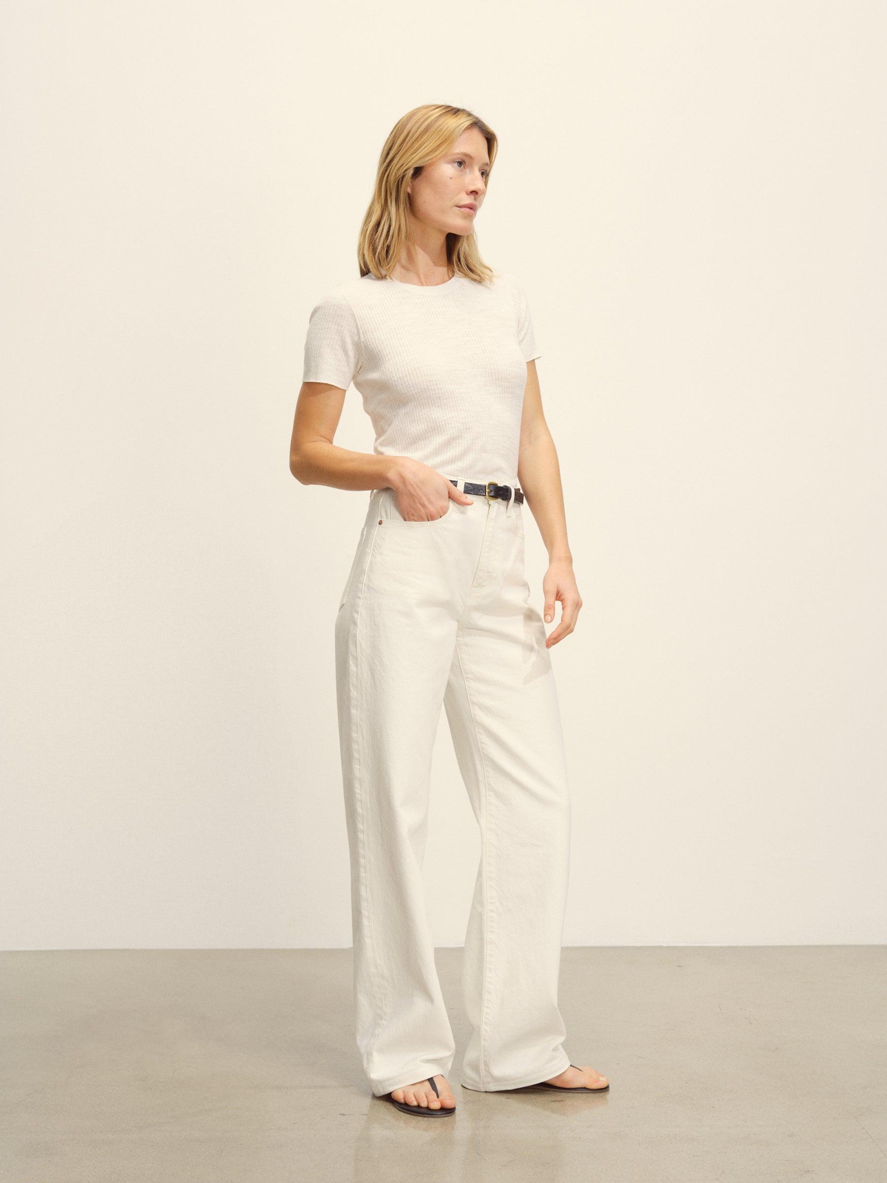 Soft White Coastal Linen Rib Tee Product Image