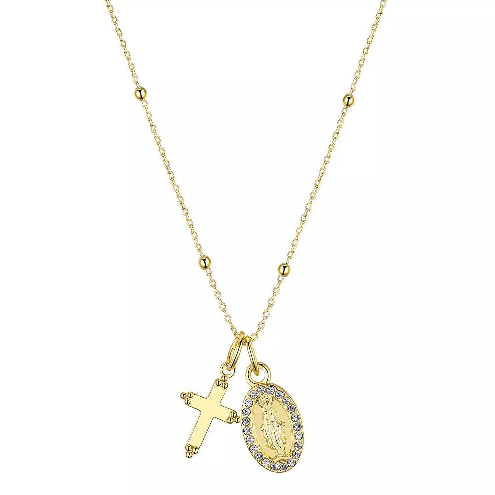 Gratitude & Grace 14k Gold Plated Crystal Cross & Virgin Mary Pendant Necklace, Women's, Size: 18", Gold Tone Product Image