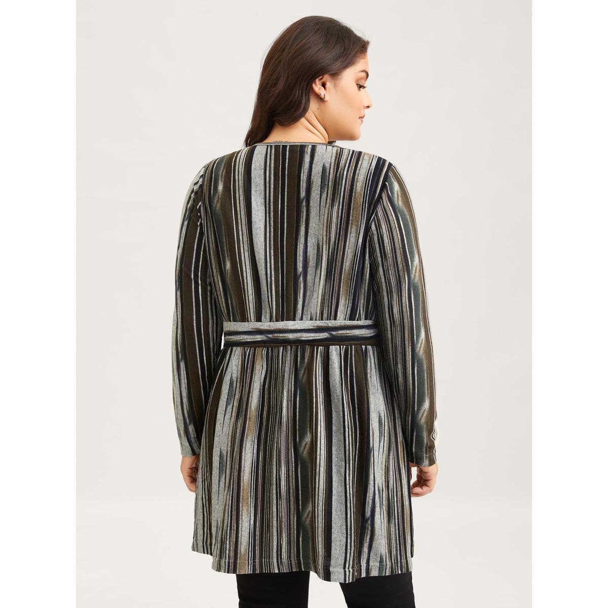 Plus Size Colored Striped Open Front Waist Defining Jacket Women Multicolor Contrast Bodycon Side seam pocket Everyday Jackets BloomChic 28/5X Product Image