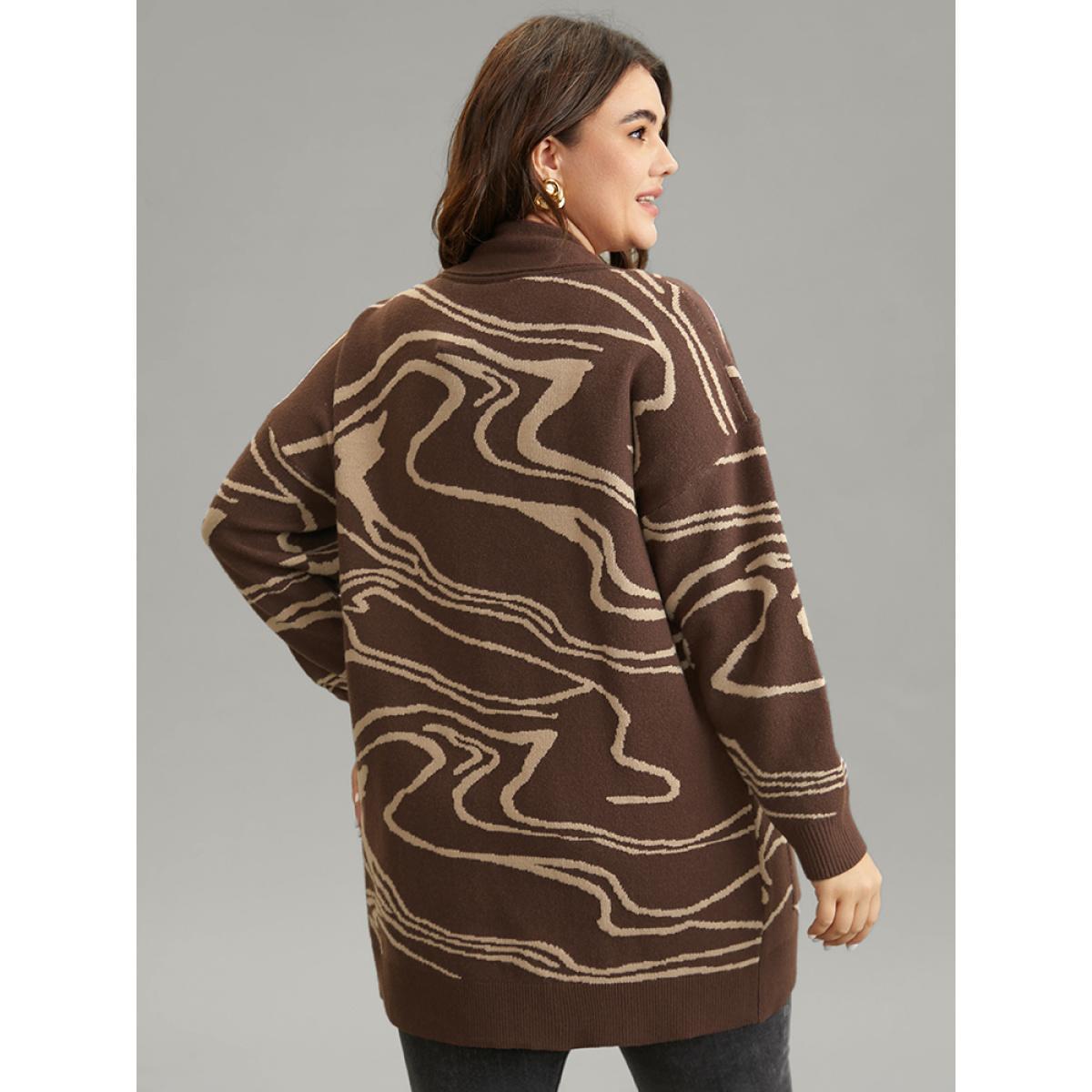 Plus Size Supersoft Essentials Water Ripple Pocket Cardigan DarkBrown Women Casual Loose Long Sleeve Dailywear Cardigans BloomChic 10/M Product Image