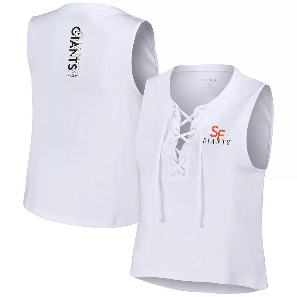 Women's WEAR by Erin Andrews White San Francisco Giants Lace-Up Tank Top, Size: Medium Product Image