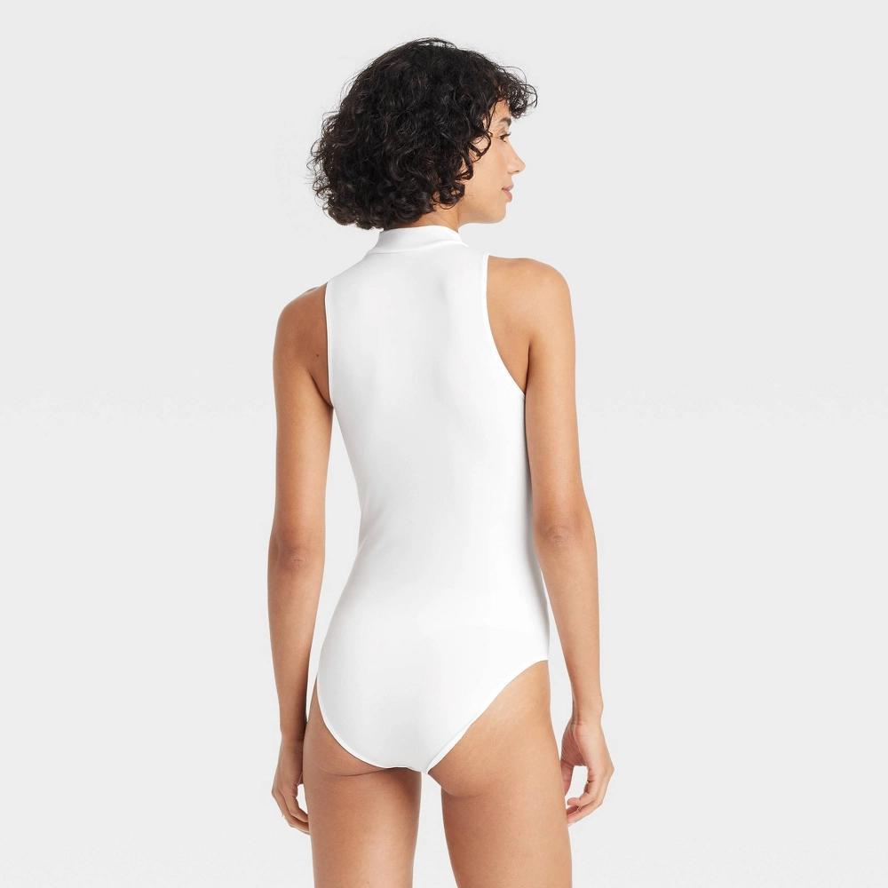 Womens Seamless Bodysuit - A New Day White XL: Mock Turtle Neck, Sleeveless, Crotch Snap Product Image