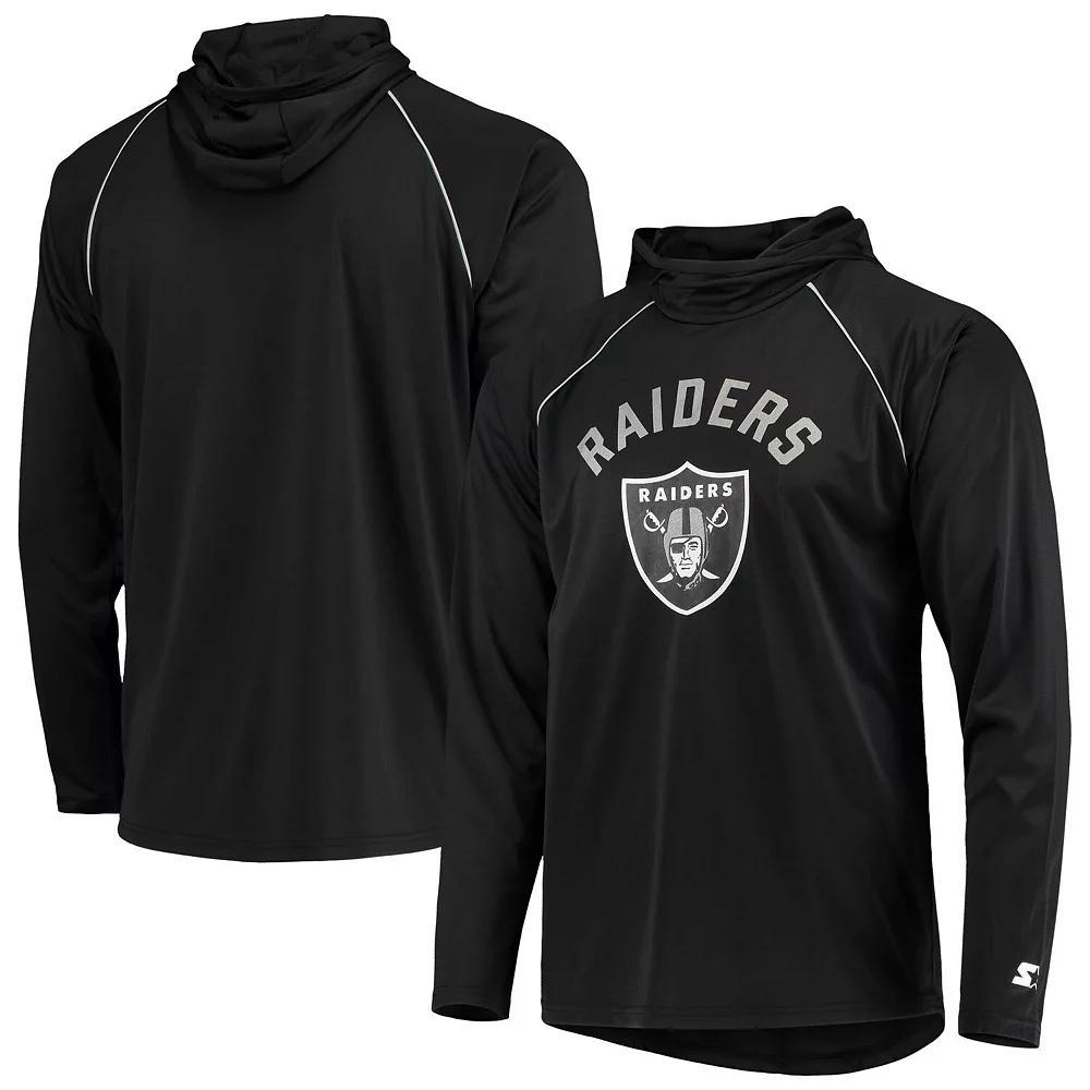 Men's Starter Black Las Vegas Raiders Throwback Raglan Hoodie Long Sleeve T-Shirt, Size: Small, Lvr Black Product Image