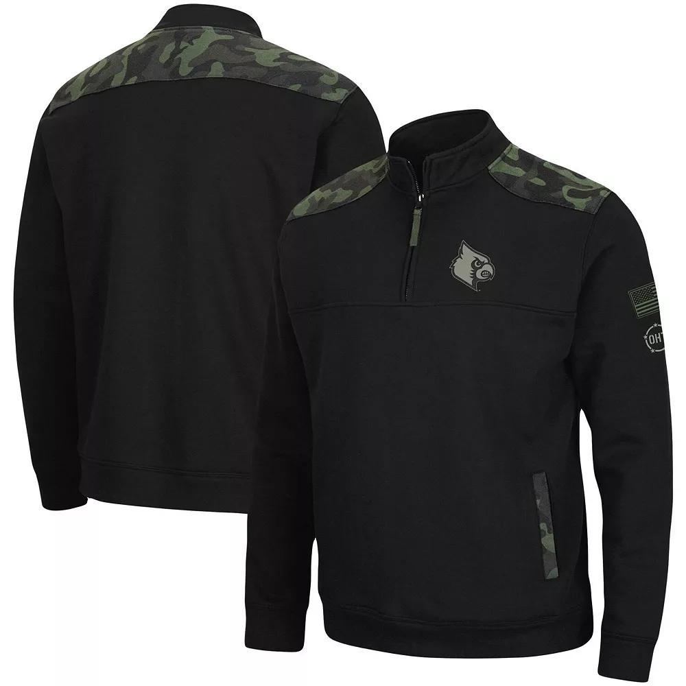 Men's Colosseum Black Louisville Cardinals OHT Military Appreciation Commo Fleece Quarter-Zip Jacket, Size: Medium Product Image
