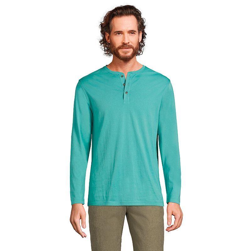 Men's Lands' End Long Sleeve Supima Jersey Henley Top, Size: Large, Radiant Blue Product Image