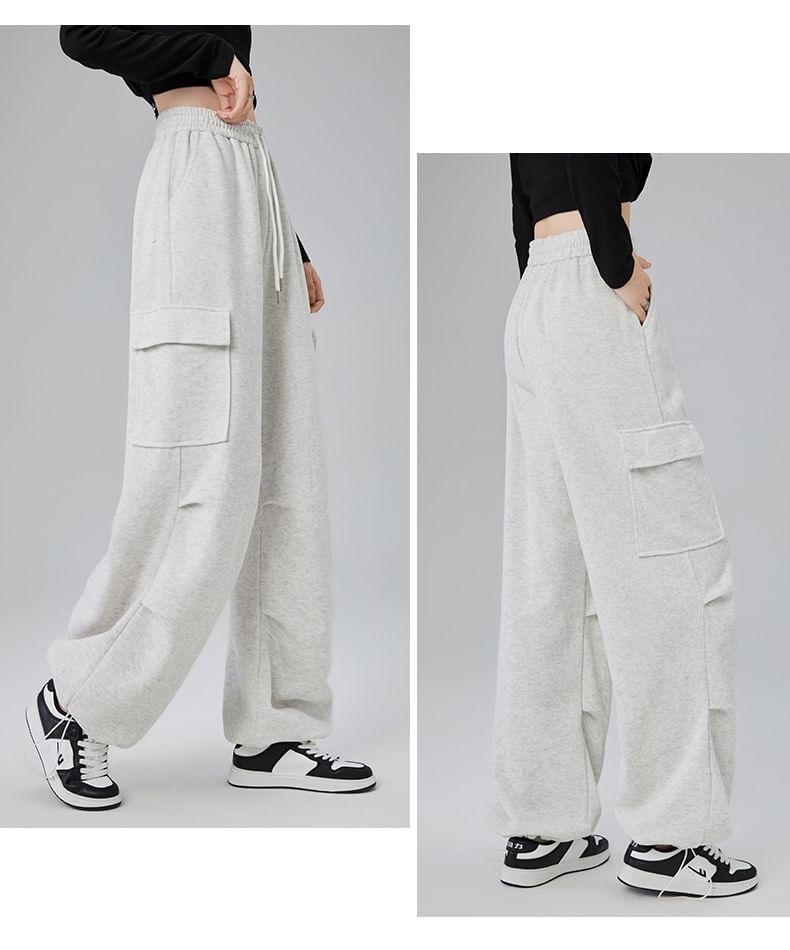 High Rise Plain Ruched Wide Leg Cargo Sweatpants Product Image
