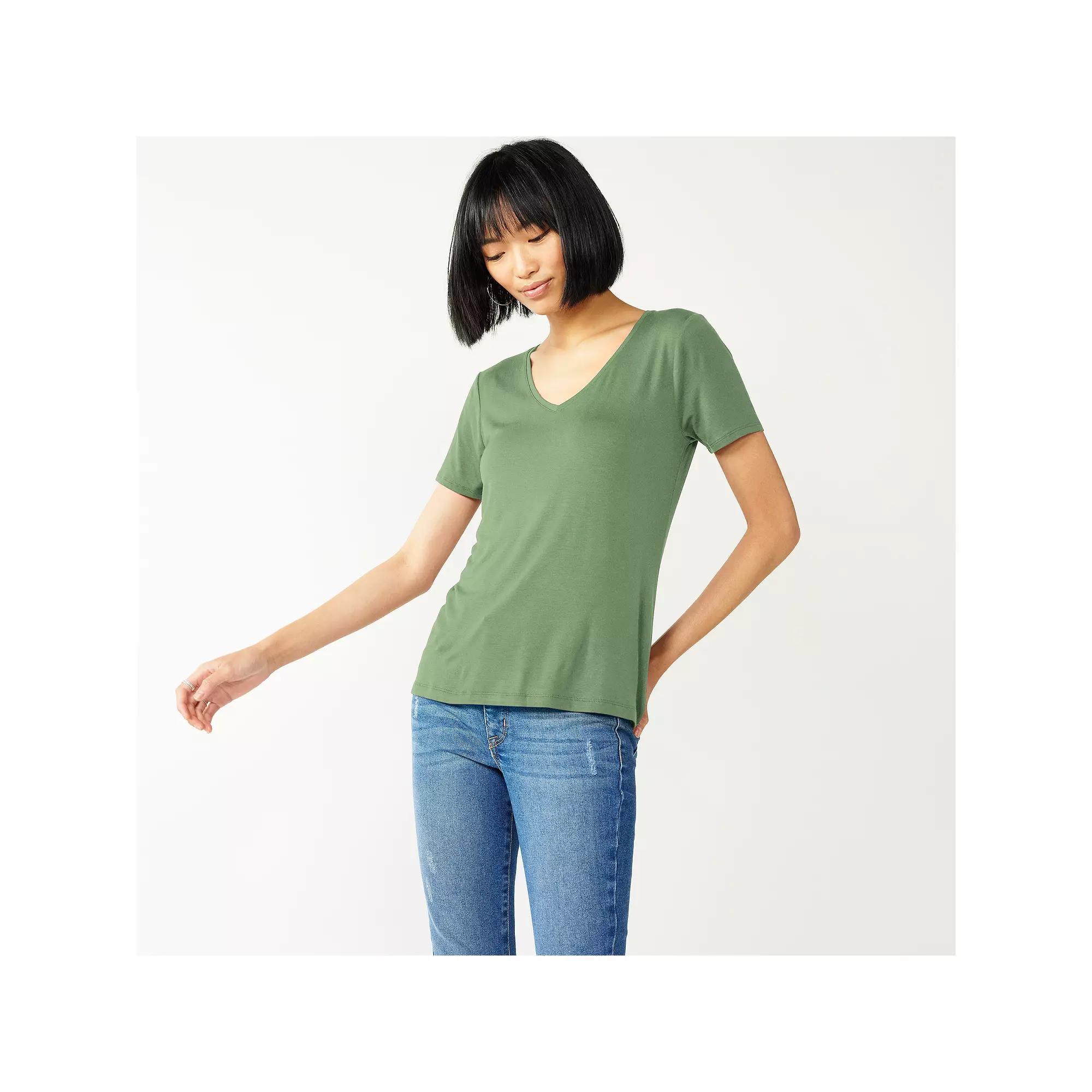 Petite Nine West Essential Short Sleeve V-Neck Tee, Women's, Size: Large Petite, Camden Greens Product Image