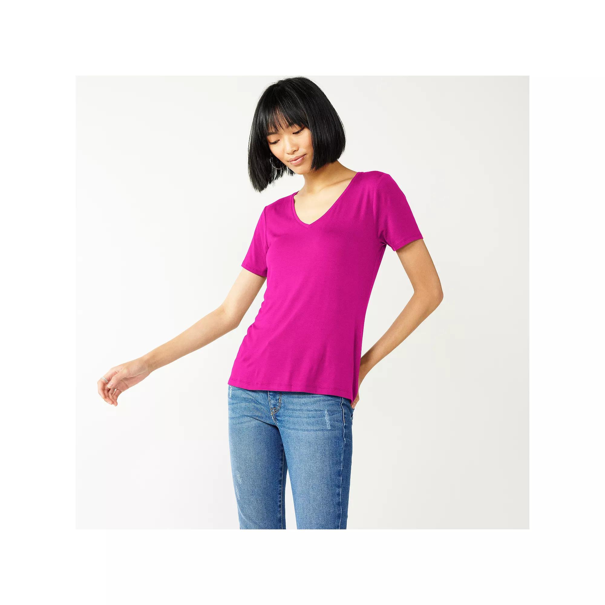 Women's Nine West Essential V-Neck T-Shirt, Size: Large, Orchid Landscape Product Image