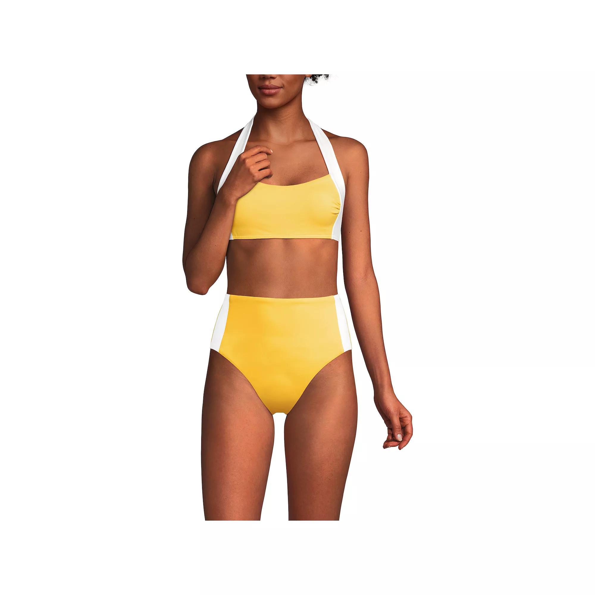 Women's Lands' End Seamed Halter V-Neck Swim Top, Size: 6, Bright Yellow White Product Image