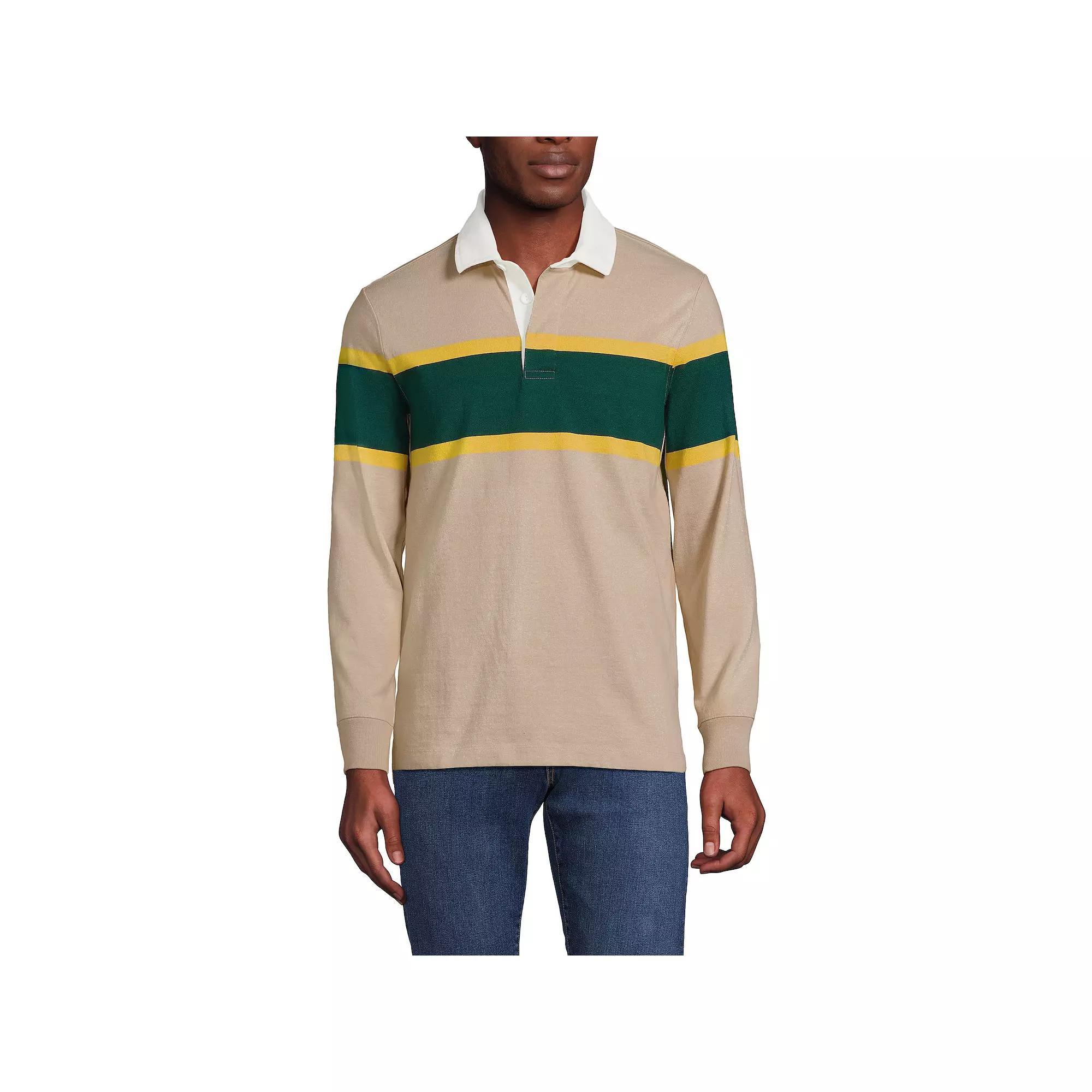 Men's Lands' End Striped Rugby Shirt, Size: Small, Almond Green Product Image