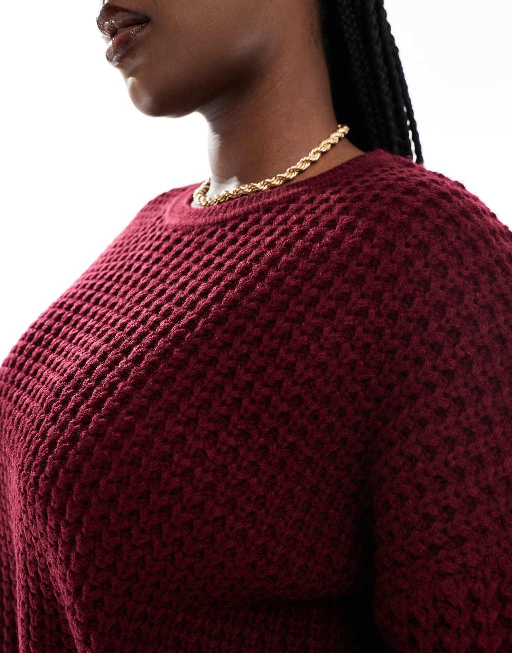 Yours waffle sweater in burgundy Product Image