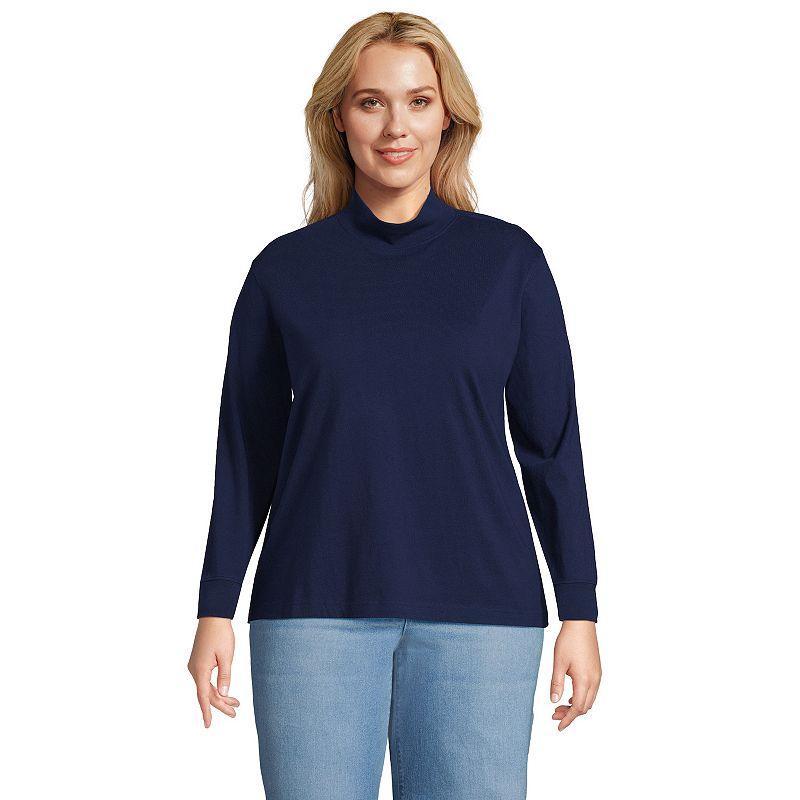 Women's Lands' End Long Sleeve Super T Mockneck Top, Size: Large, Deep  Blue Product Image