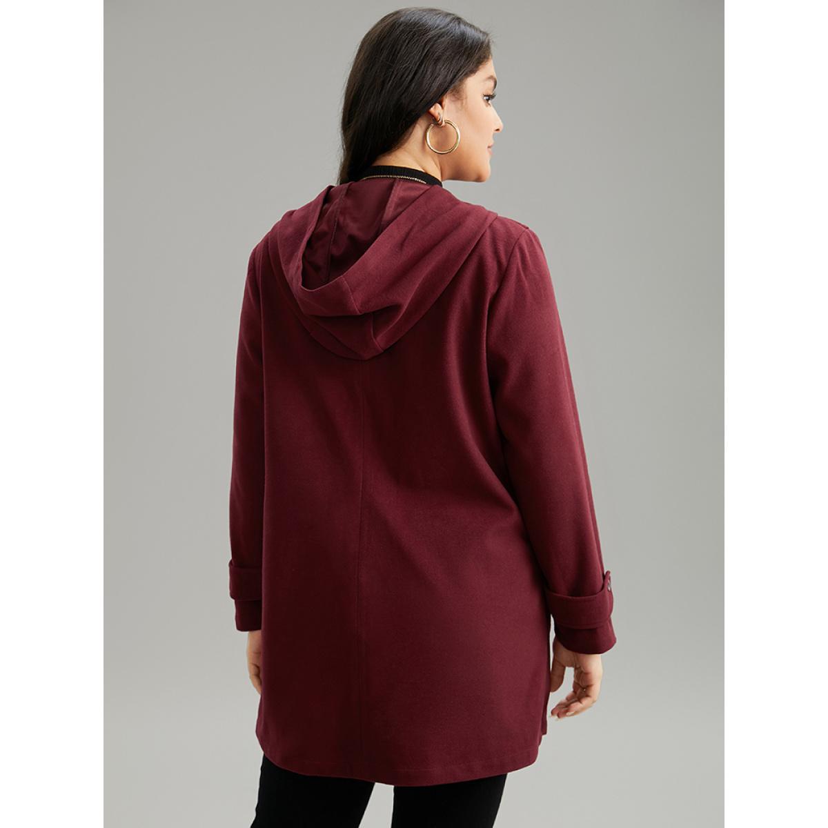 Plus Size Plain Duffle Button Pocket Hooded Coat Women Burgundy Casual Contrast Ladies Dailywear Winter Coats BloomChic 22-24/3X Product Image
