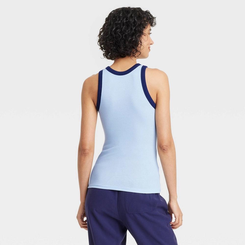 Women's Slim Fit Ribbed Tank Top - A New Day™ Blue/Navy L Product Image