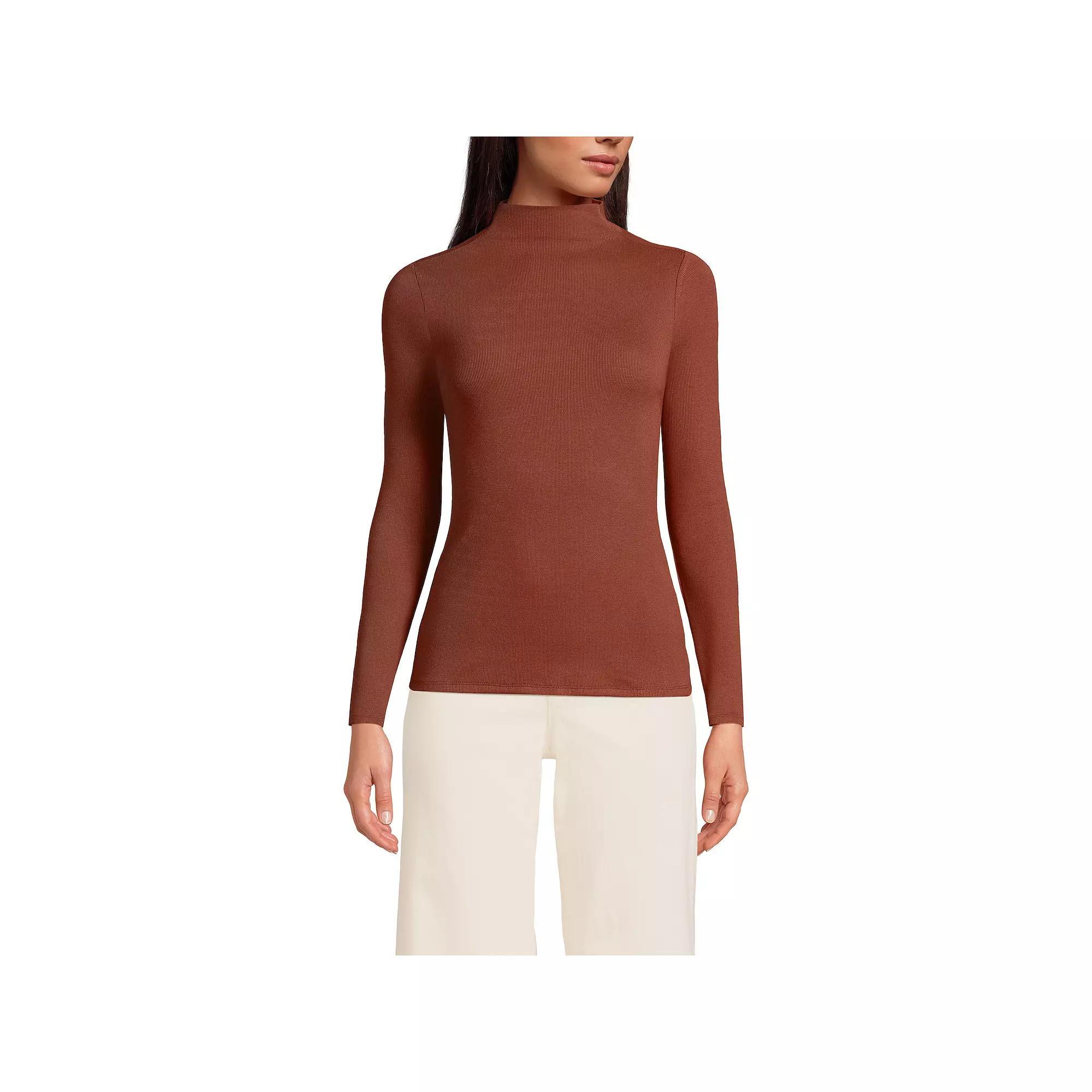 Women's Lands' End Rib Skimming Long Sleeve Mock Neck Top, Size: Medium, Red Red Product Image