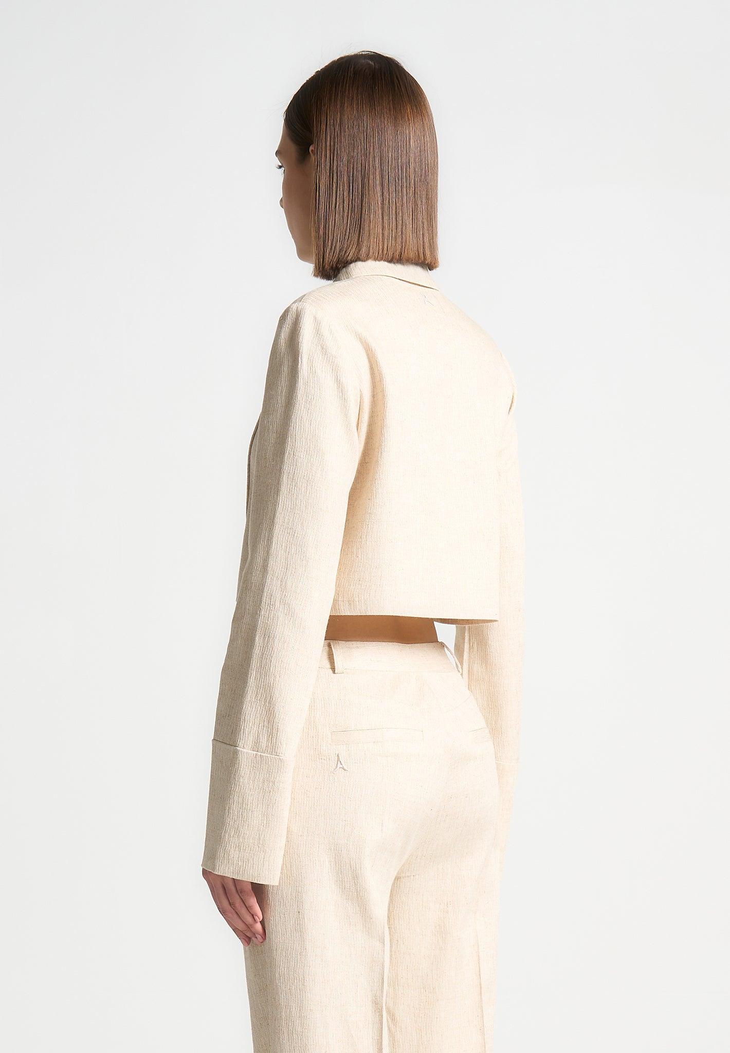 Linen Pintuck Cropped Shirt - Natural Female Product Image