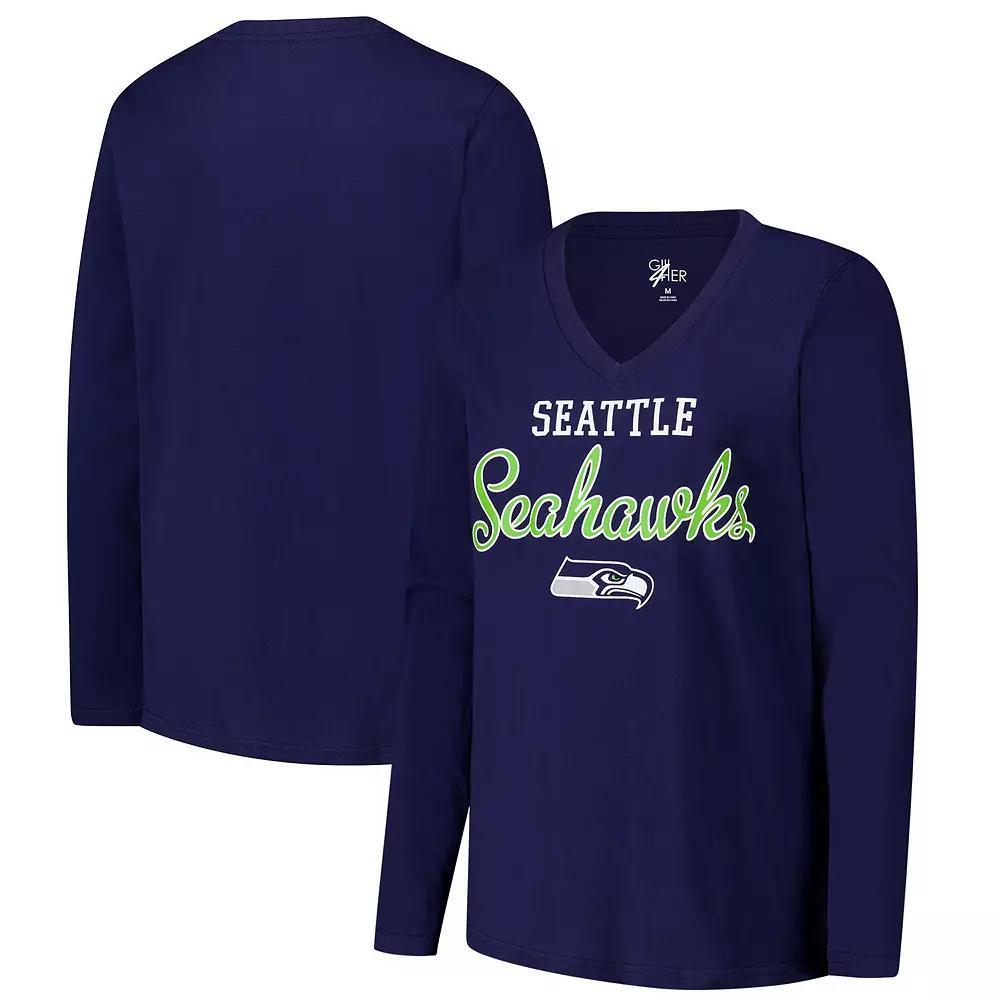 Women's G-III 4Her by Carl Banks College Navy Seattle Seahawks Post Season Long Sleeve V-Neck T-Shirt, Size: XS, Team Product Image