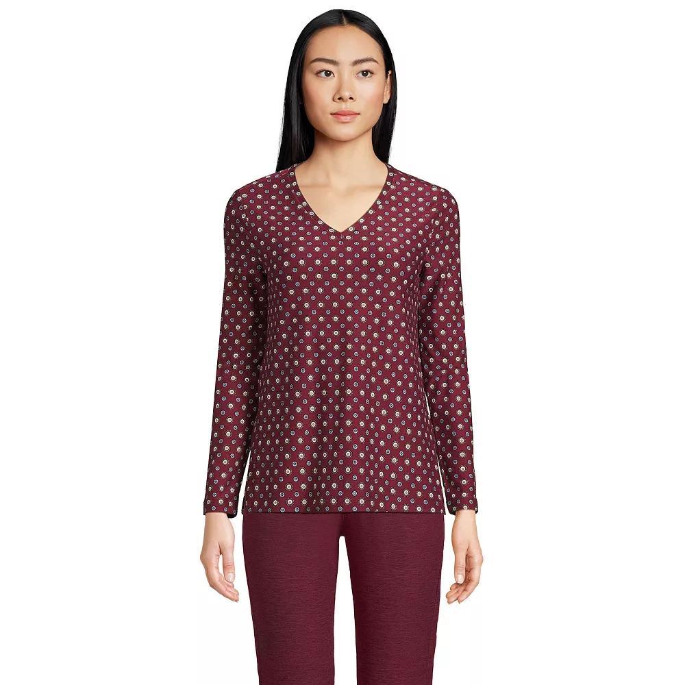 Petite Lands' End Long Sleeve Performance V-Neck Top, Women's, Size: XS Petite, Red Geo Product Image