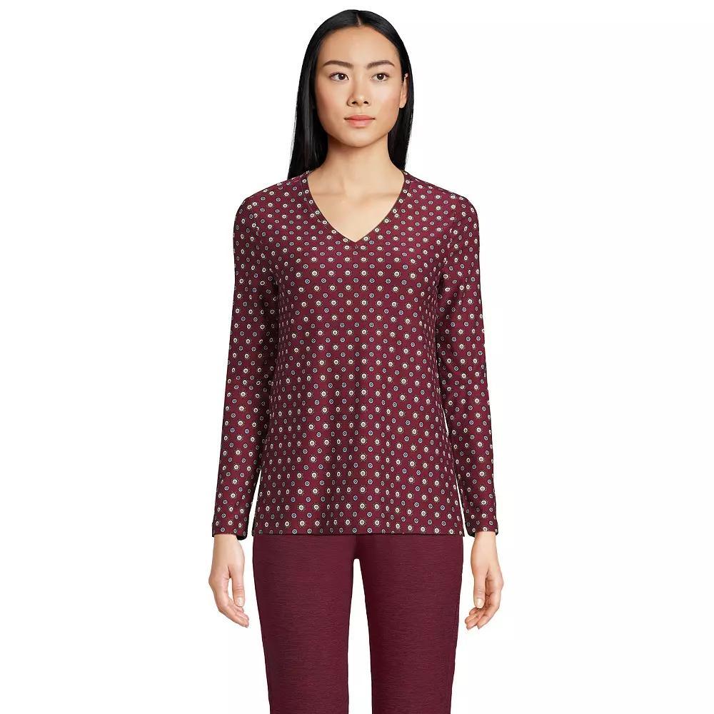 Women's Lands' End Long Sleeve Performance V-Neck Top, Size: XS, Red Geo Product Image