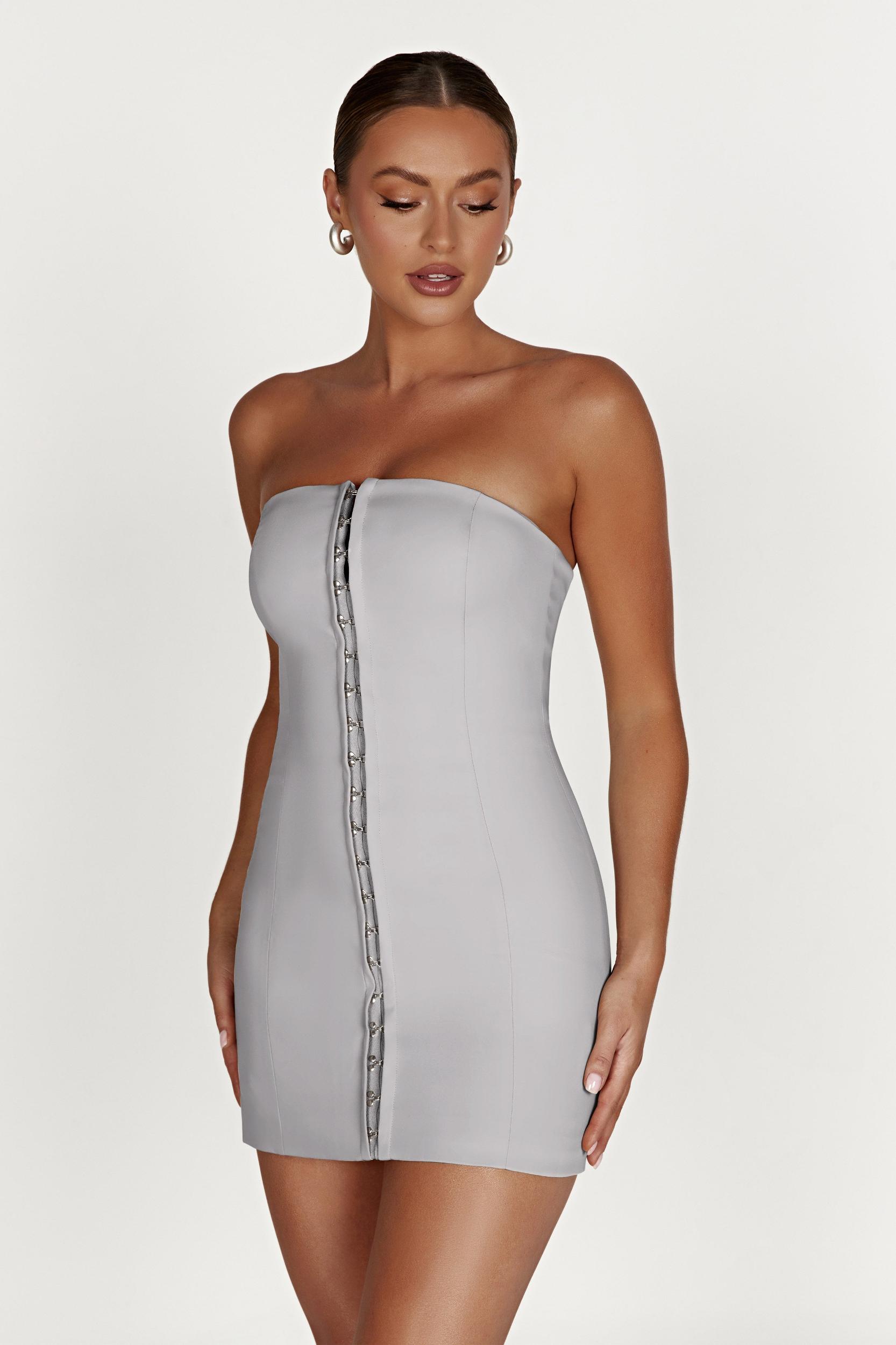 Ornella Hook And Eye Mini Dress - Grey Product Image