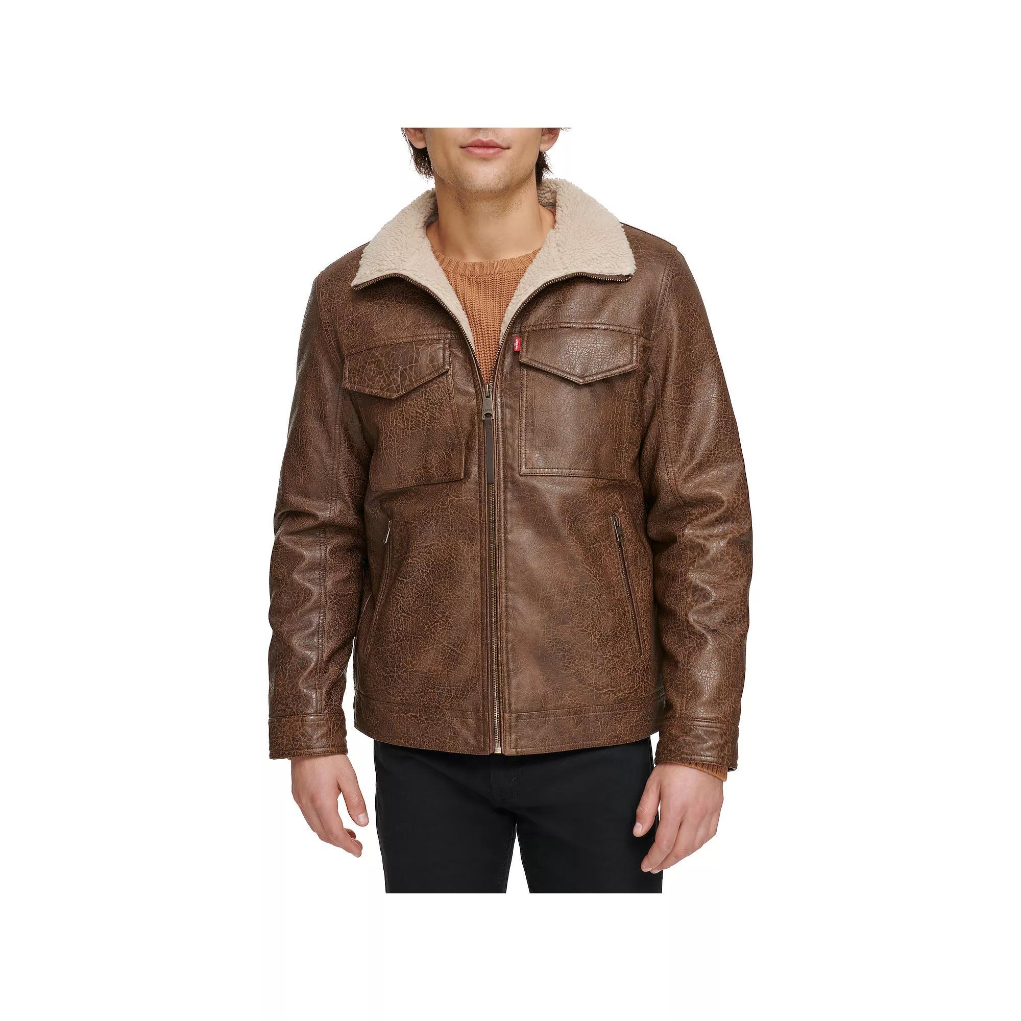 Men's Levi's® Faux Leather Sherpa-Lined Trucker Jacket, Size: XL, Light Brown Product Image