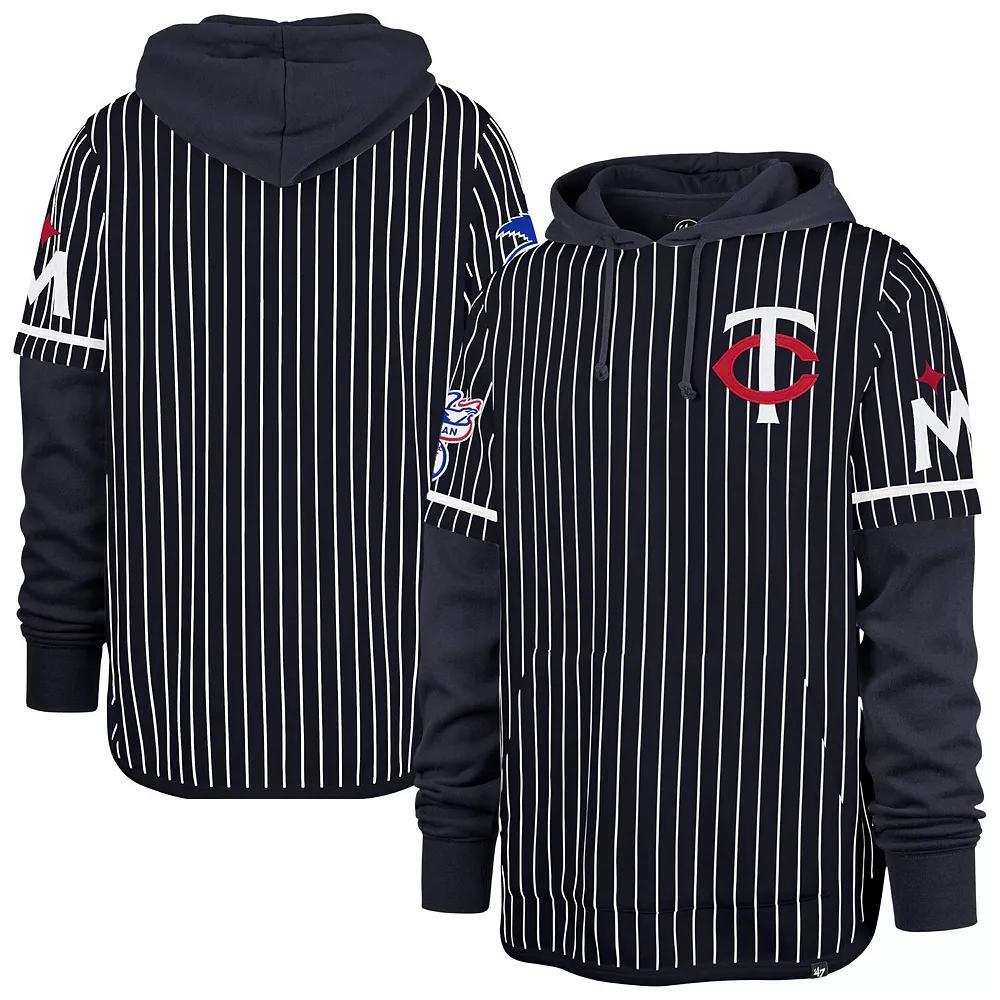 Men's '47  Royal Chicago Cubs Pinstripe Double Header Pullover Hoodie, Size: XL, Blue Product Image