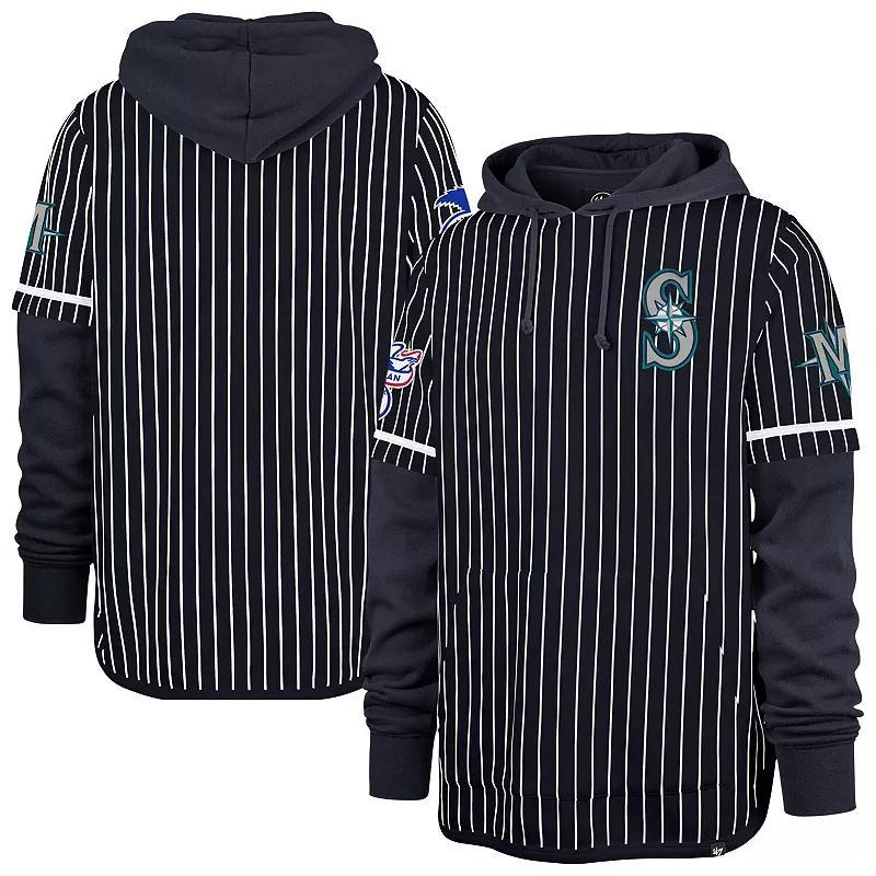 Men's '47  Royal Chicago Cubs Pinstripe Double Header Pullover Hoodie, Size: XL, Blue Product Image