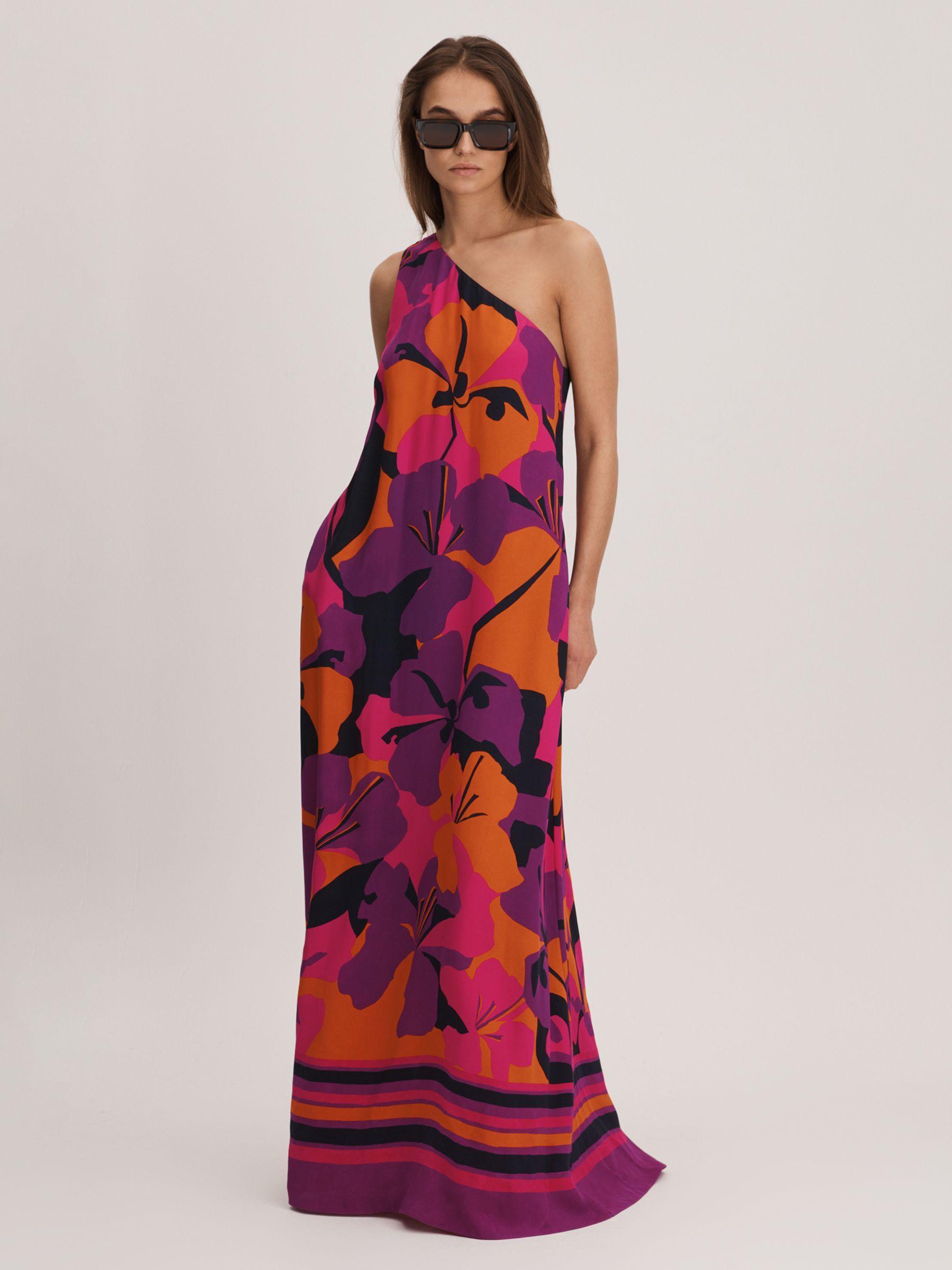 Florere Printed One-Shoulder Maxi Dress in Pink/Orange Product Image