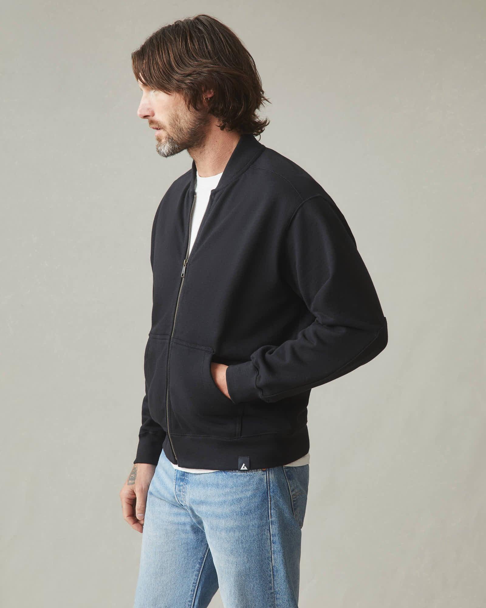Men's Fleece Bomber Jacket - Black Product Image