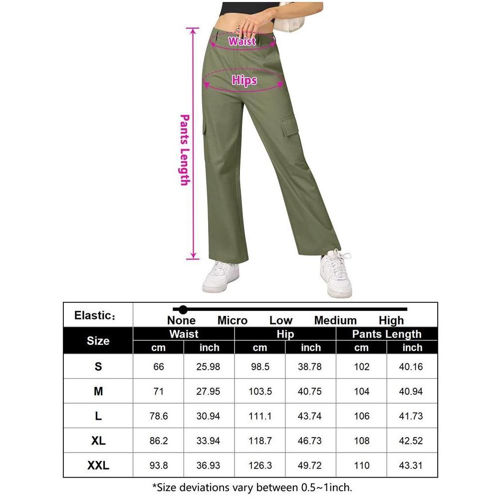 Whizmax Cargo Pants Women Baggy Casual High Waisted Straight Leg Pants Loose Trousers with Pockets Army green XL Product Image