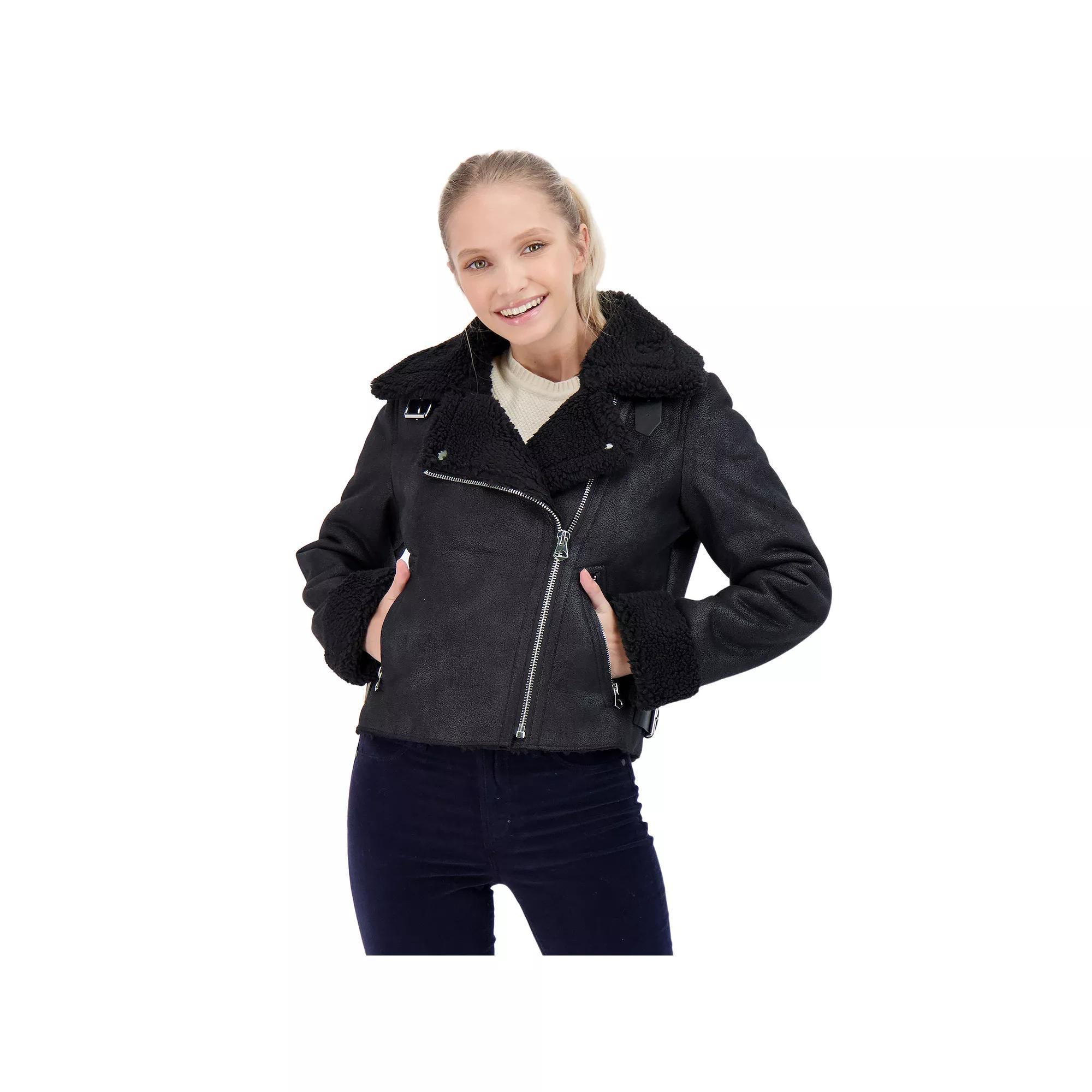 Juniors' Sebby Shearling Moto Jacket, Women's, Size: Large, Black Product Image