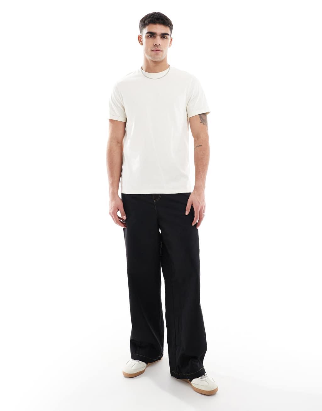 ASOS DESIGN essential crew neck t-shirt with roll sleeve in cream Product Image