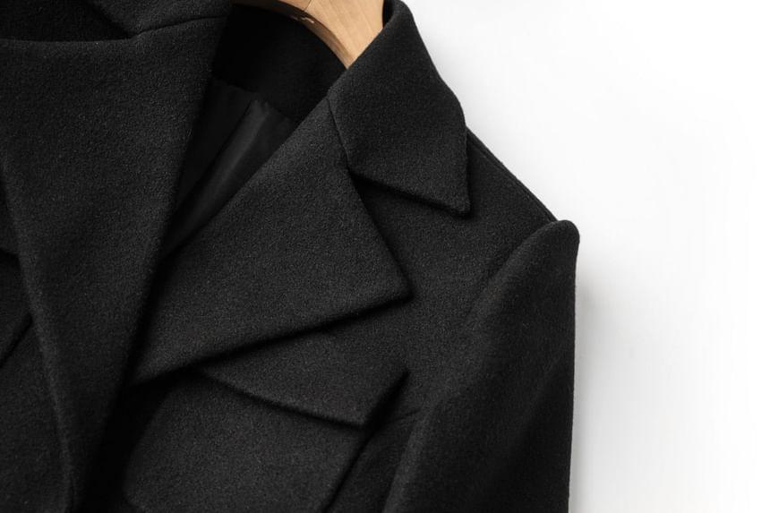 Collared Plain Button Belted Short Coat Product Image