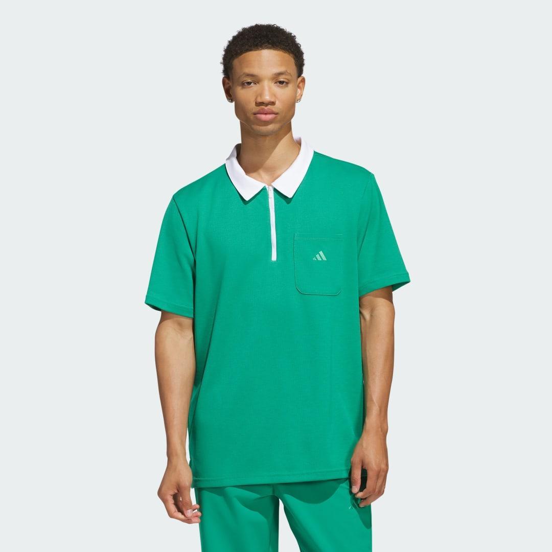 adidas Essentials Quarter-Zip Polo Shirt Semi Court Green L Mens Product Image