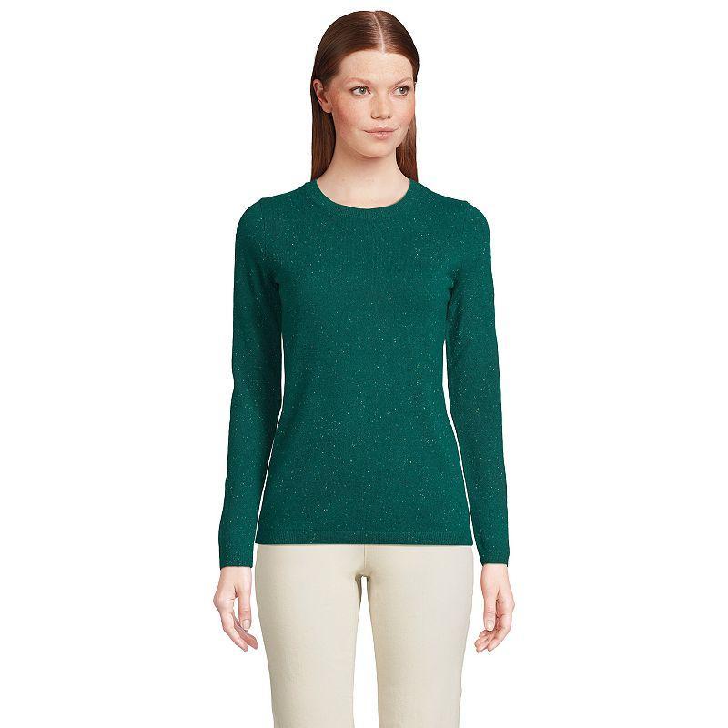 Women's Lands' End Crewneck Cashmere Sweater, Size: XL, Green Donegal Product Image