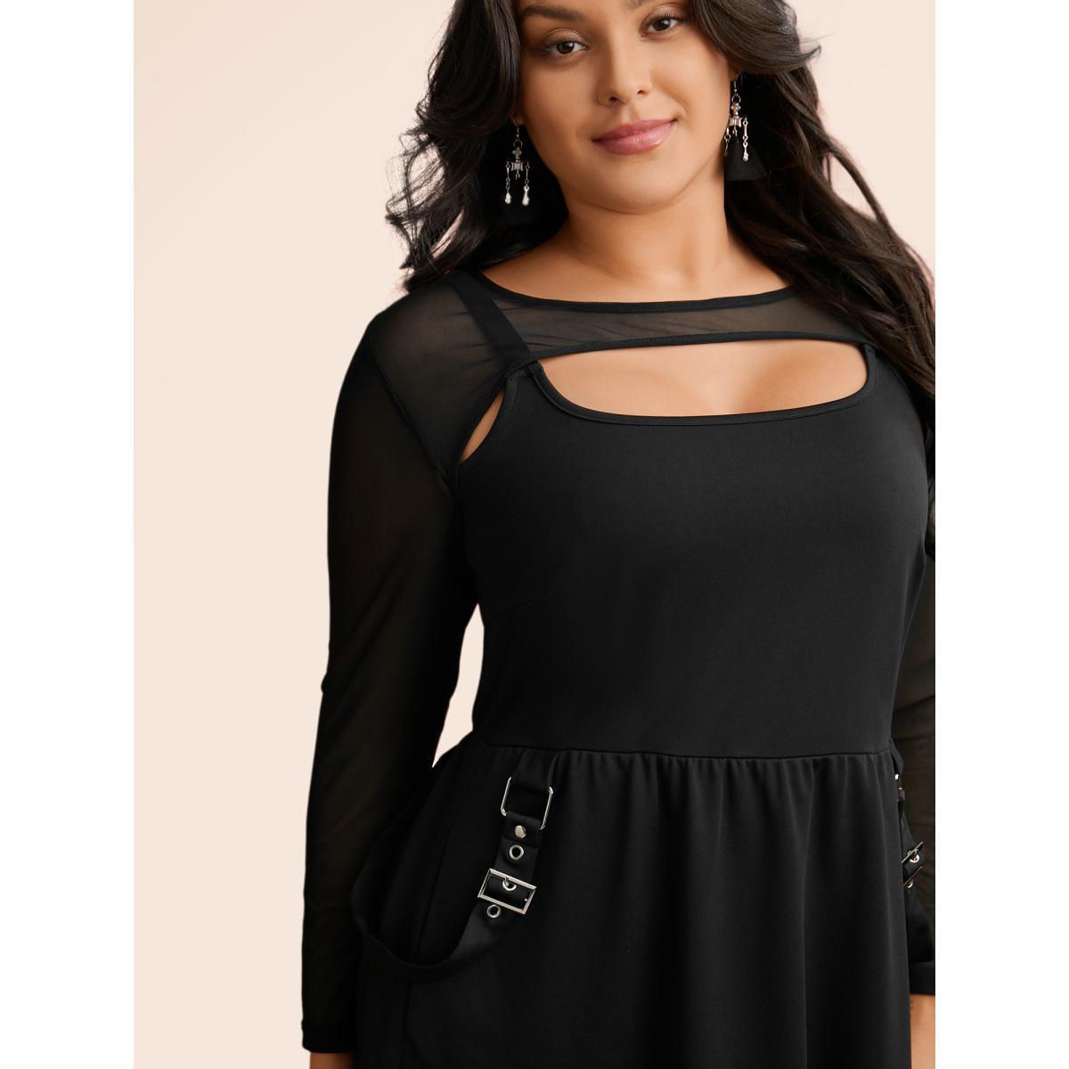 Plus Size Gothic Knit Faux Two Piece Dress Black Women Cocktail See through Party Curvy Bloomchic 28/5X Product Image