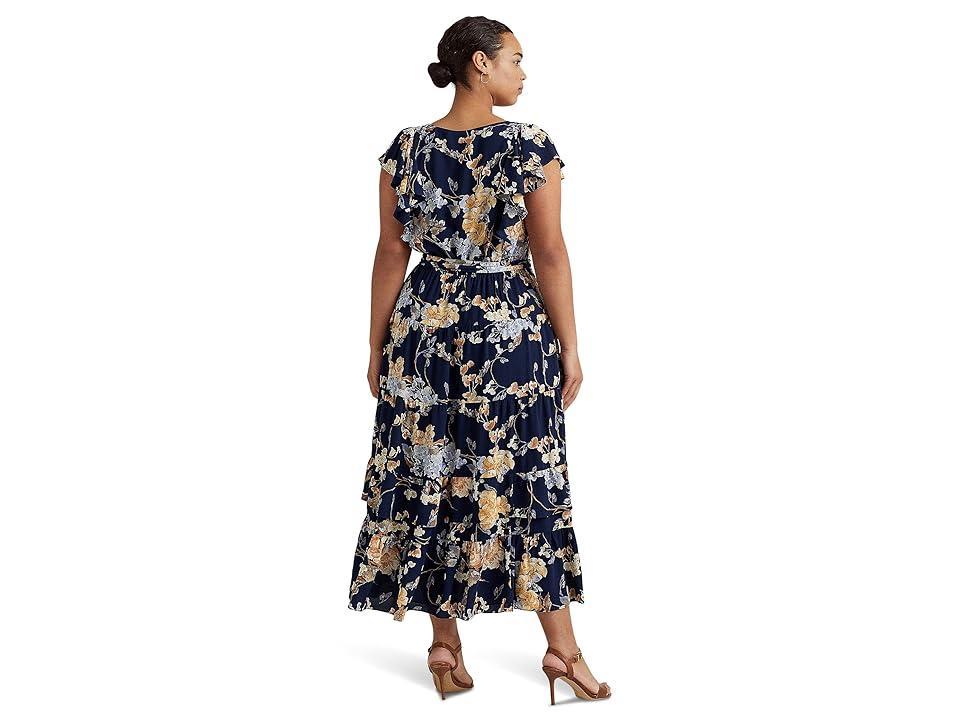 Lauren Ralph Lauren Plus Size Floral Bubble Crepe Dress (Navy Multi) Women's Dress Product Image