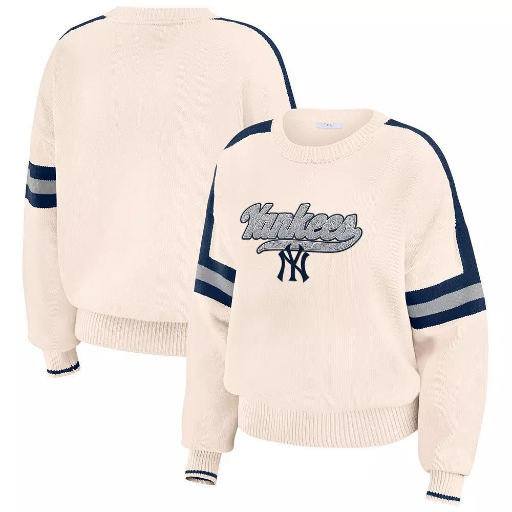 Women's WEAR by Erin Andrews  Cream New York Yankees Stripe Pullover Sweater, Size: 2XL, Beige Product Image
